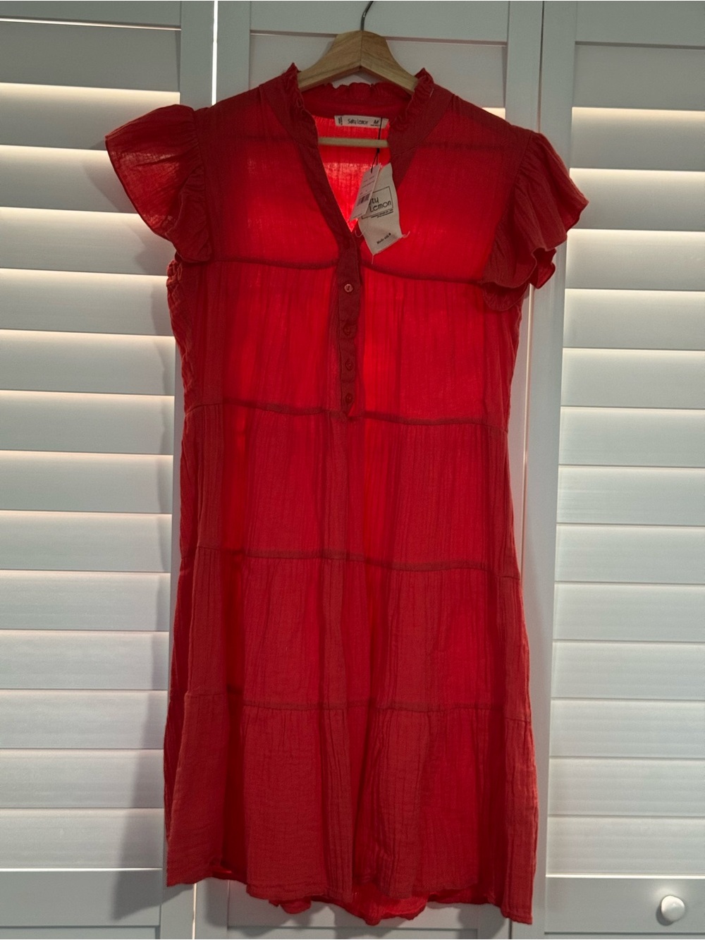 Lemon Red Ruffle-Sleeve Button-Front Dress - Picture 5 of 5